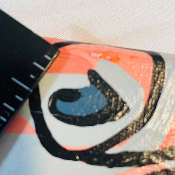 Hand-Painted Abstract Canvas Art Of Woman Rosy Headdress & Bold Eyes Signed RP - Picture 8 of 10